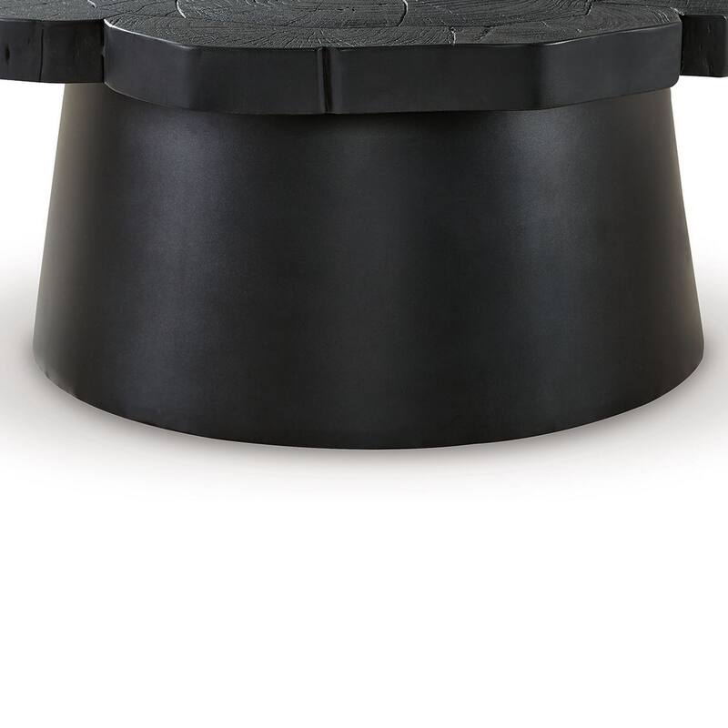 Wim Coffee Table, Live Edge Black Acacia Wood, Metal, Round 42 Inch