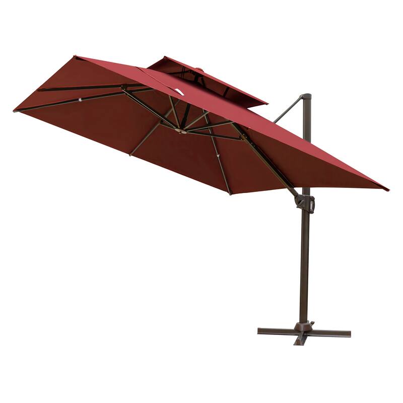 VredHom 10 Ft Square Double Top Cantilever Patio Umbrella with Cross Stand