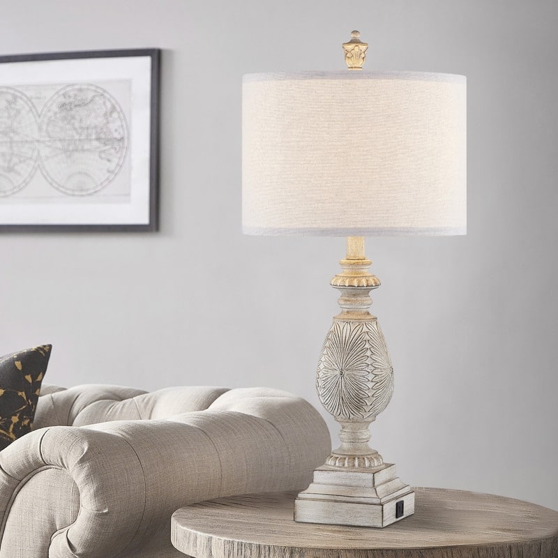 KAWOTI 26.25” Farmhouse Bedside Table Lamp with USB Ports(Set of 2) - W12" x H26.25"