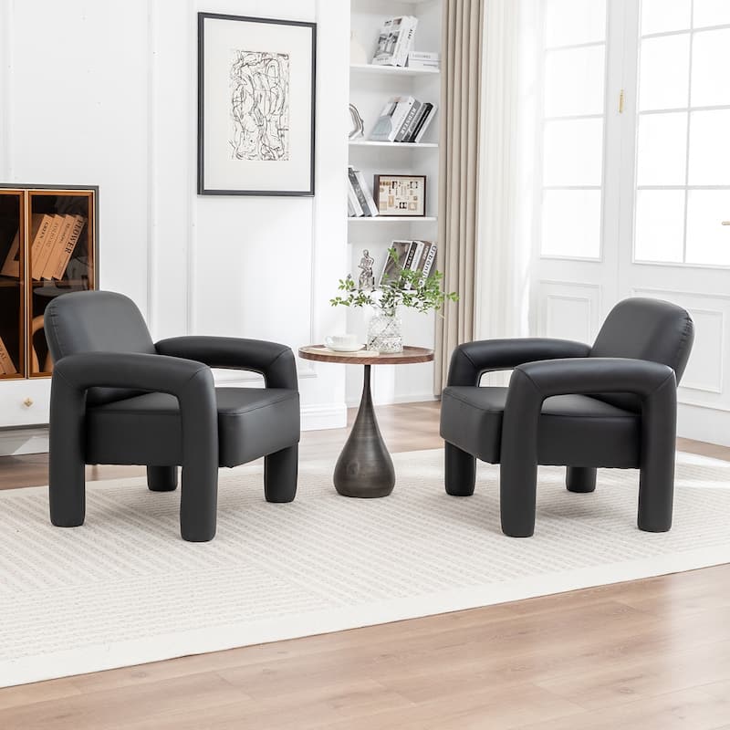 SEYNAR Modern PU Leather Accent Chair with Tubular Multifunctional Legs for Living Room Set of 2