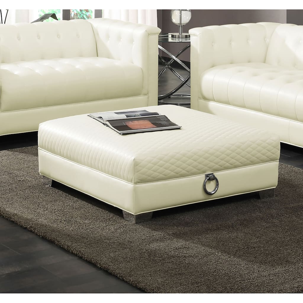 Cordelia Pearl White Square Upholstered Ottoman