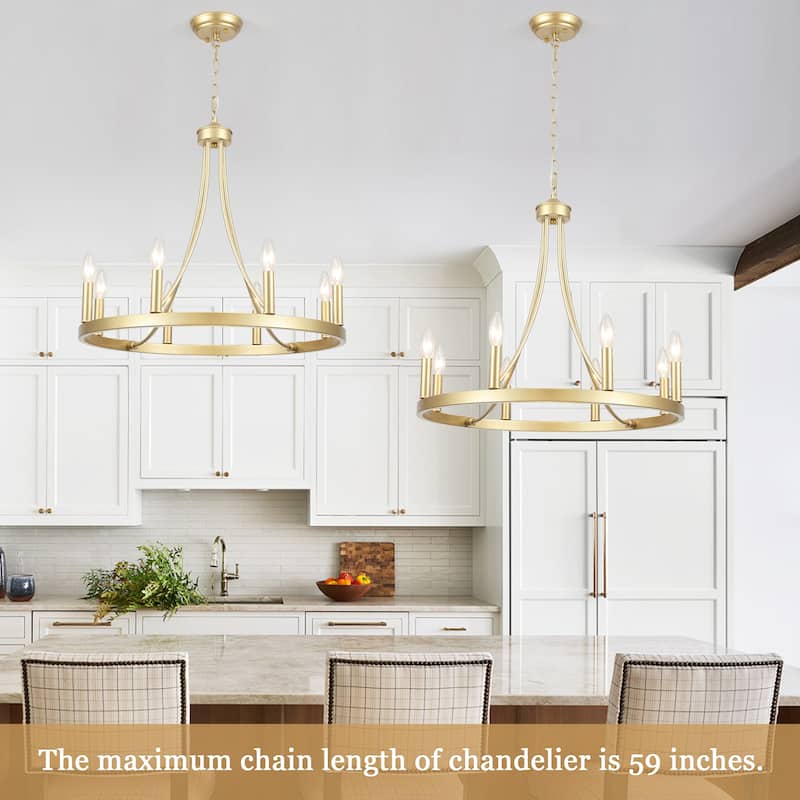 8-light Rustic Farmhouse Wagon Wheel Chandelier Candle Dining Room Lighting Fixtures for Kitchen Island Foyer - N/A