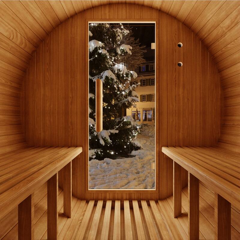 4-Person Round Cedar Sauna – Outdoor Wooden Barrel Sauna Room For Garden, Patio, Or Poolside, Temperature Control