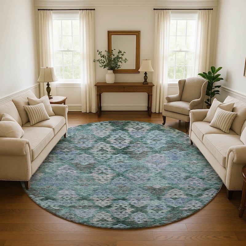 Premium Washable Super Soft Boho Medallions Mayfield Rug - Emerald - 8' x 8'