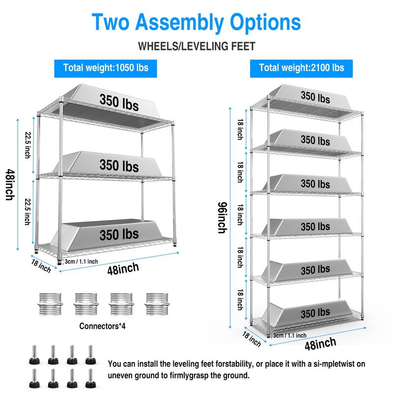 Wire Shelving Unit with Three Shelves (Set of 2)