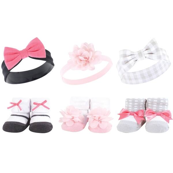 slide 1 of 1, Hudson Baby Infant Girl Headband and Socks Giftset, Pink Charcoal, One Size - Pink Charcoal Pink Charcoal - One Size