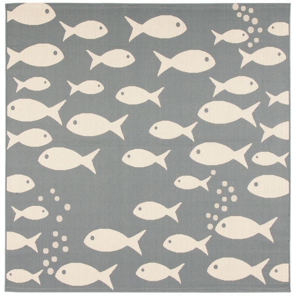 slide 2 of 9, SAFAVIEH Courtyard Illa Indoor/ Outdoor Waterproof Patio Backyard Rug 5'3" Square - Dark Grey/Beige