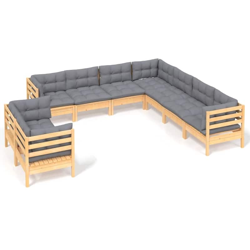 vidaXL Solid Pinewood Patio Lounge Set 9 Piece with Cushions Multi Colors