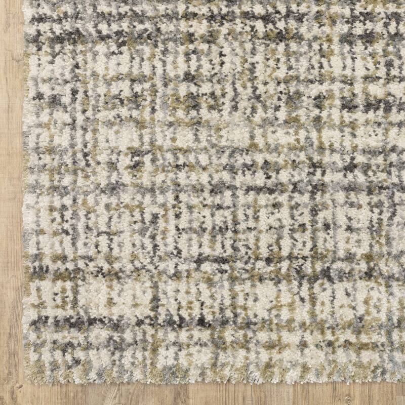 Archer Distressed Grid Ivory/ Gold Shag Area Rug