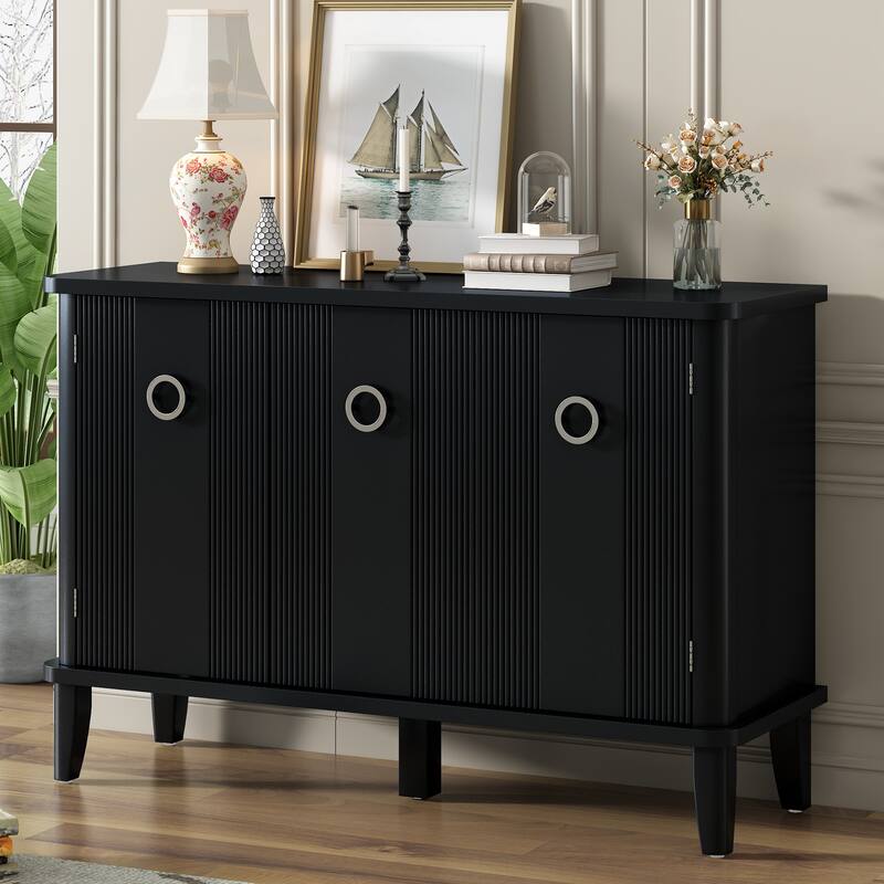 Modern Solid Wood Cabinet with Three Acacia Solid Doors and Adjustable Shelves Ideal for Living Room, Study, Corridor
