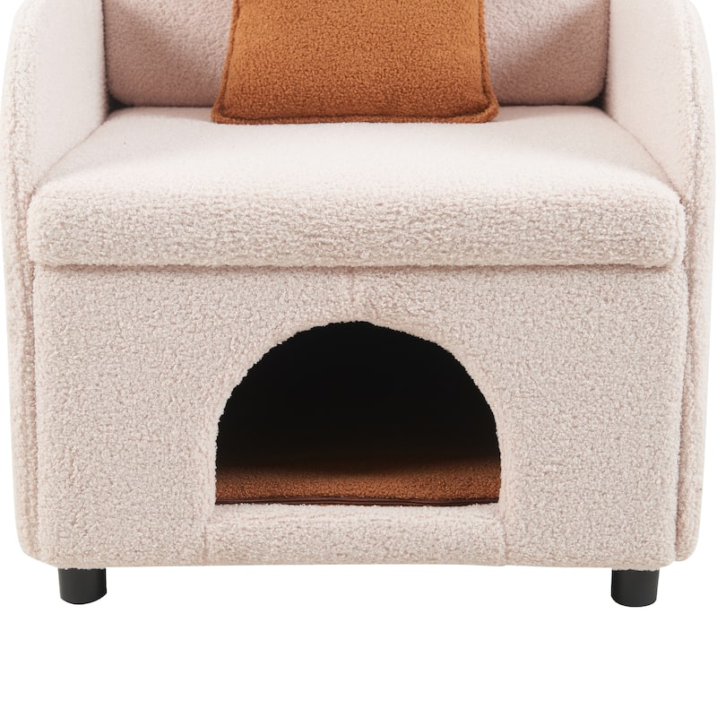Anmytek Pet Friendly 2-in-1 Multi-Functional Plush Sherpa Upholstered Leisure Armchair - Lumbar Pillow