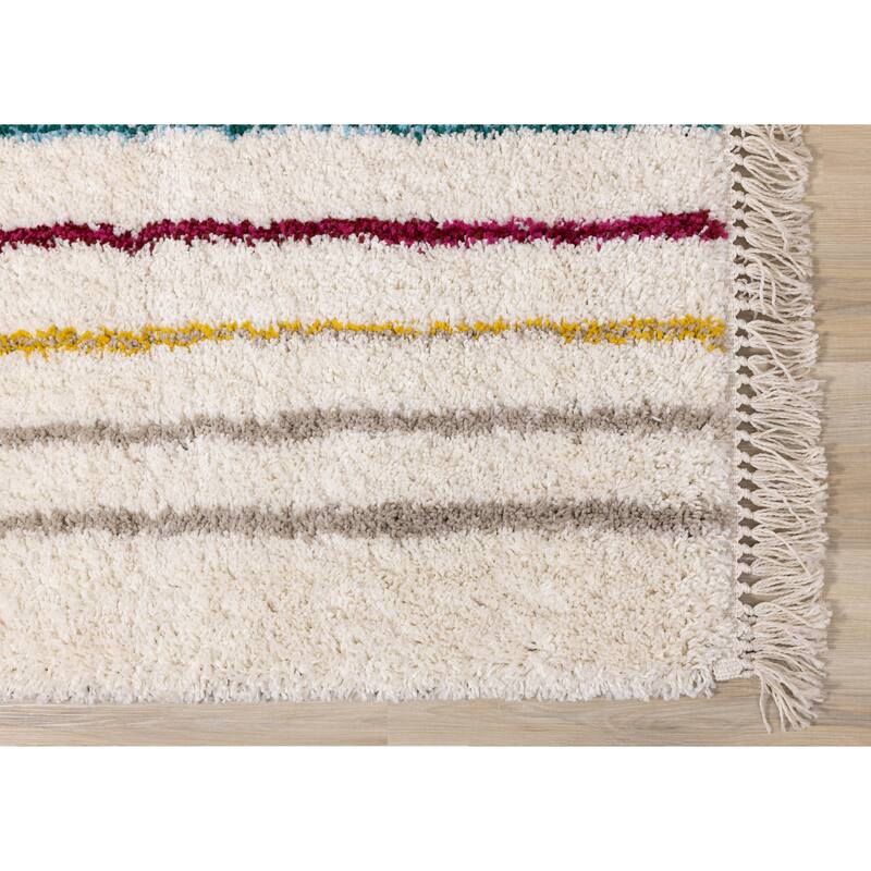 Bella Collection - Bohemian Rainbow Design Cozy Shag Rug