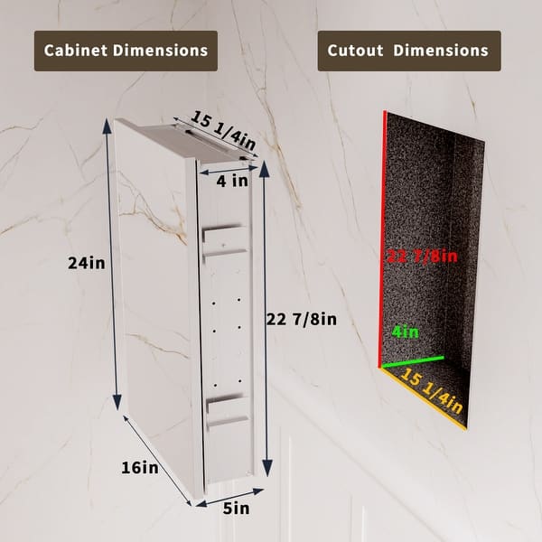 dimension image slide 0 of 6, Modland Single Door Bathroom Medicine Cabinet with Mirror Adjustable Shelves,Recessed or Surface Mount