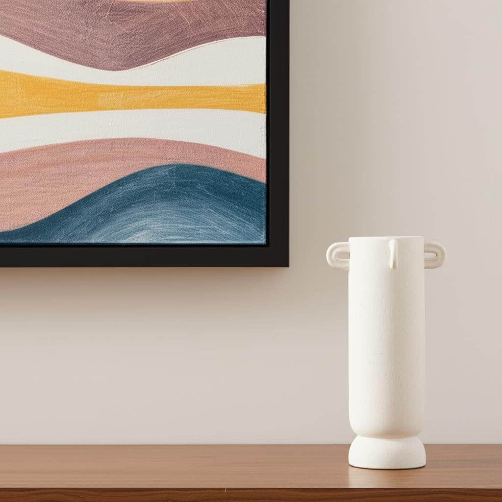 16" Off White Cylinder Ceramic Table Vase With Handles - 8.50