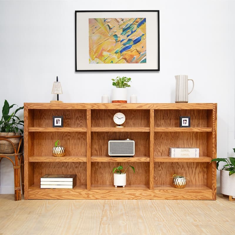 Concepts in Wood Triple Wide Wood Bookcase, 9 Shelf, 36 inch Tall - Oak