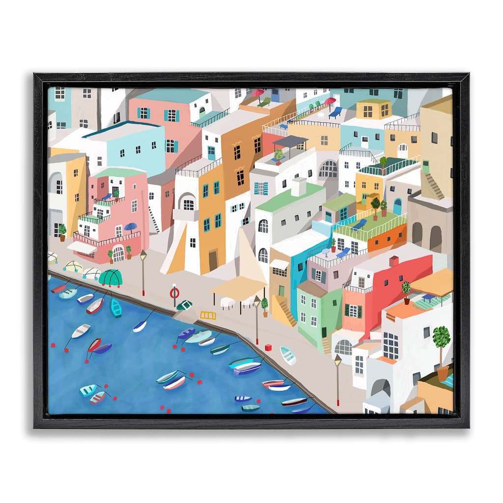 Stupell Coastal Town Harbor Framed Floater Canvas Wall Art Design By Carla Daly