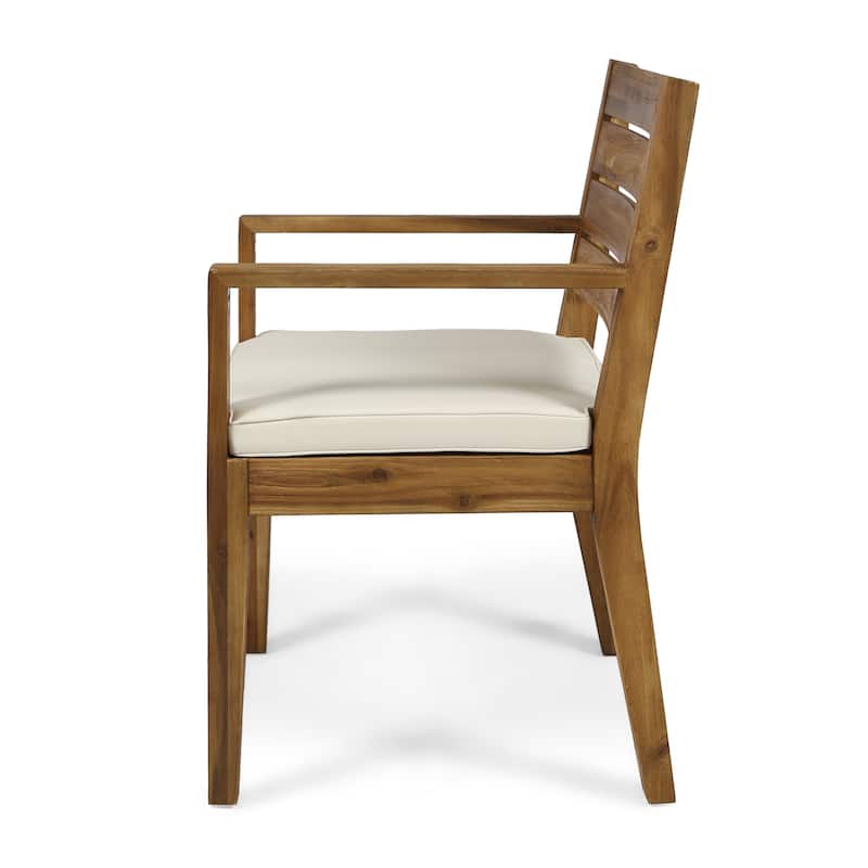 Roomfitters Outdoor Acacia Wood Dining Chairs Set of 2 with Slatted Back and Cushions