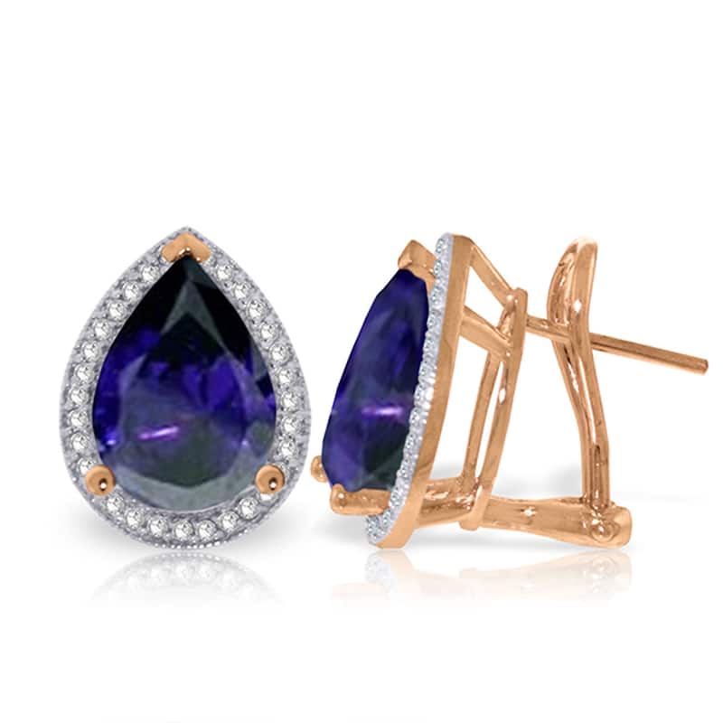 10.52 Carat 14K Solid Gold French Clips Earrings Diamond Sapphire - Rose