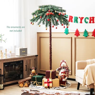 Gymax 6FT Artificial Palm Christmas Tree Pre-Lit Decor Tree w/ PVC