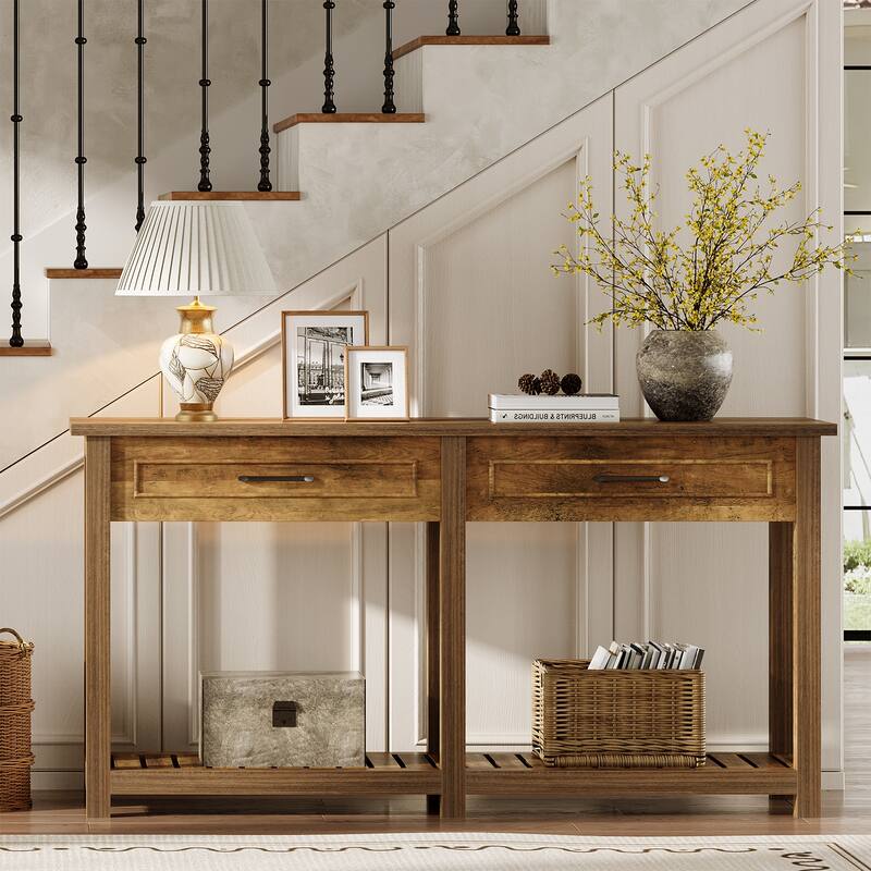 Console Table with Drawers & Storage Shelf, Long Entryway Table, Sofa/Couch Table for Living Room, Hallway, Entrance, Foyer