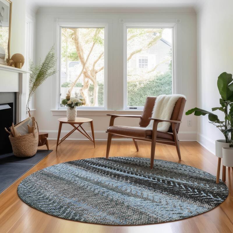 Premium Washable Super Soft Boho Tracks Mayfield Rug - Blue - 8' x 8' - Round