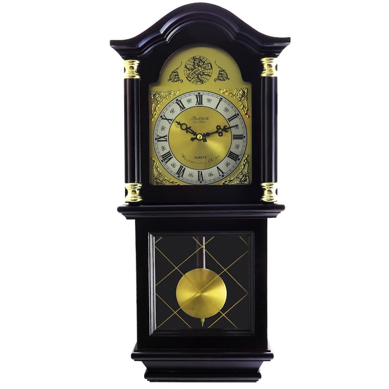 Vetto Gilded Classic 26" Decorative Chiming Wall Clock Roman Numerals in Cherry Oak