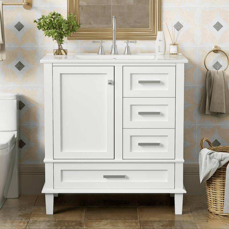 Modern 30" Bathroom Cabinet with Undermount Sink, Freestanding Design, and Ample Storage