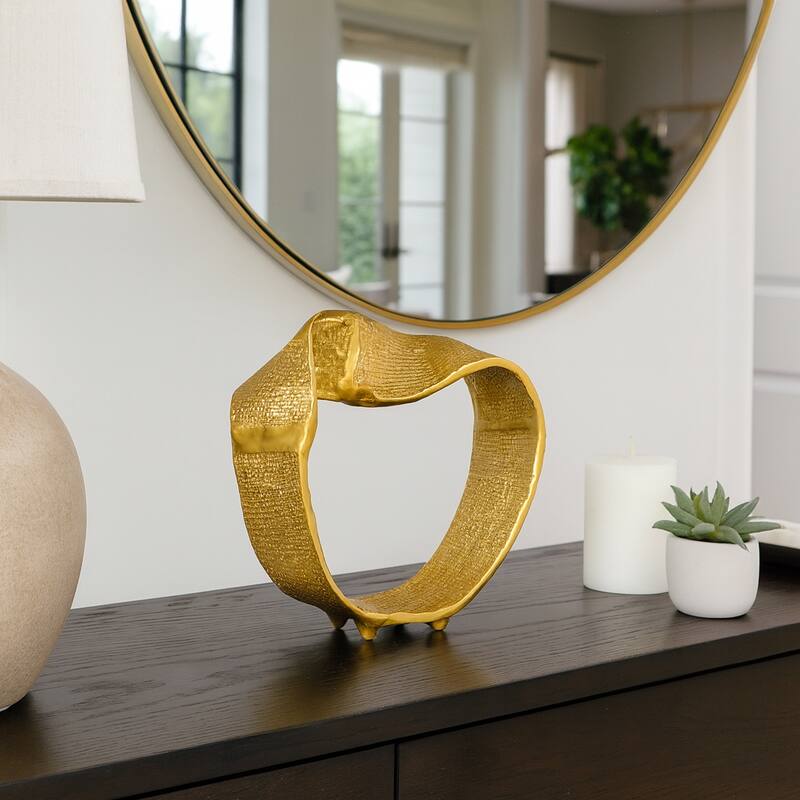 Twisted Hammered Ring Table Sculpture and Statues for Home Decor, Gold