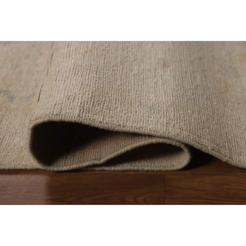 Vegetable Dye Oushak Turkish Area Rug Handmade Beige Wool Carpet - 8'0"x 9'10"