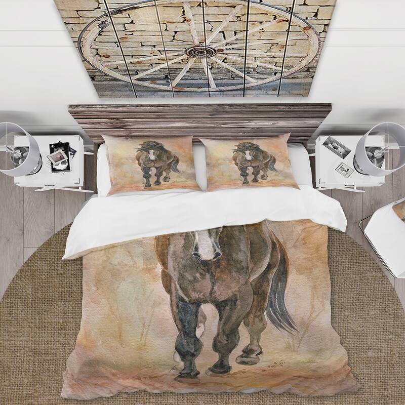 Designart 'Portrait Of Beautiful Chestnut Horse II' Farmhouse Duvet Cover Set