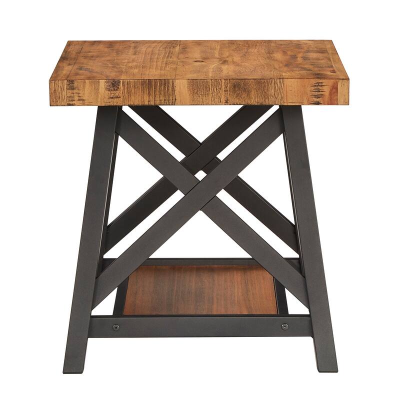 Bryson Rustic X-Base End Table with Shelf by iNSPIRE Q Classic