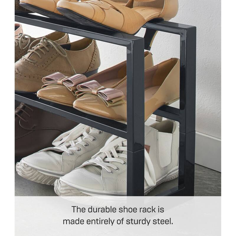 Yamazaki Home Expandable Shoe Rack - Two Sizes, Steel, Double, Holds 6 to 12 shoes, Expandable