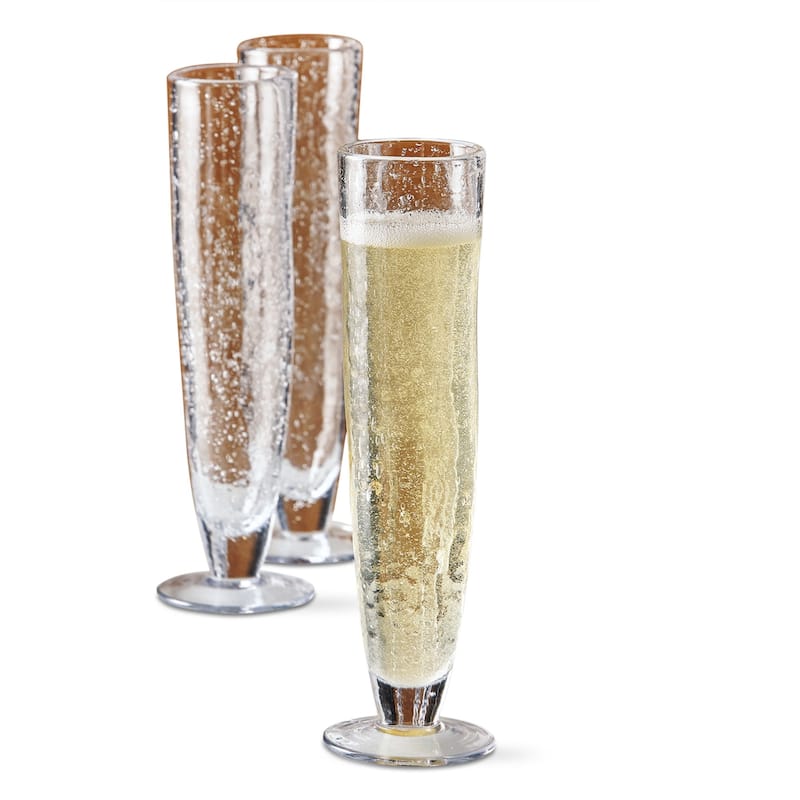 Hand Crafted Bubble Clear 12 oz. Glass Tall Flute