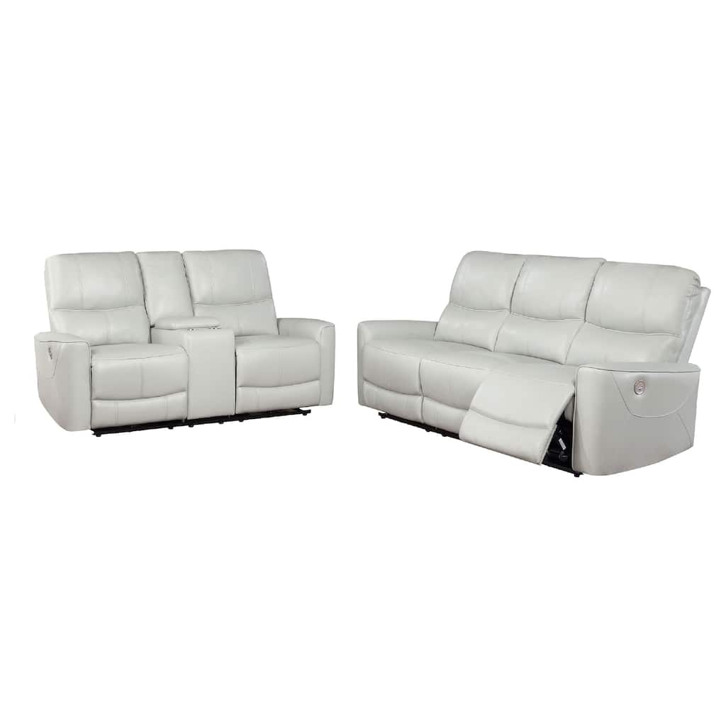 Lima 2pc Power Reclining Sofa and Loveseat Set, Ivory Faux Leather