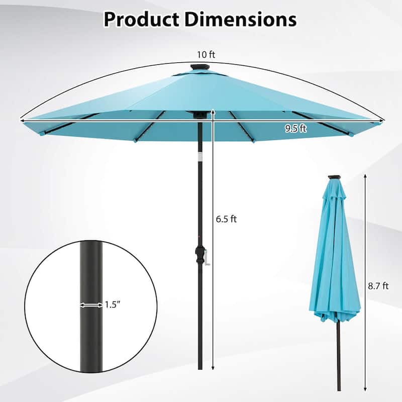Costway 10 FT Solar Patio Umbrella with 96 LED Lights 35° Adjustable