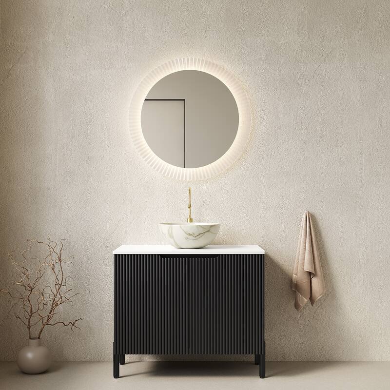 30" Freestanding Bathroom Vanity with Vessel Round Basin - Black and Carrara White - 30'' x 18.9'' x 35.04''