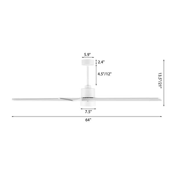 dimension image slide 5 of 8, WINGBO 64 Inch DC Ceiling Fan with Lights and Remote Control, 5 Reversible Carved Wood Blades