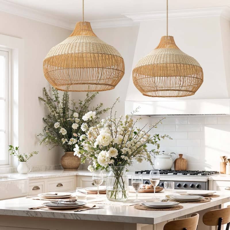Beatrice Rattan Pendant Light - Natural Dome 1-Light Handwoven Hanging Light For Modern, Transitional, Farmhouse Room Decor