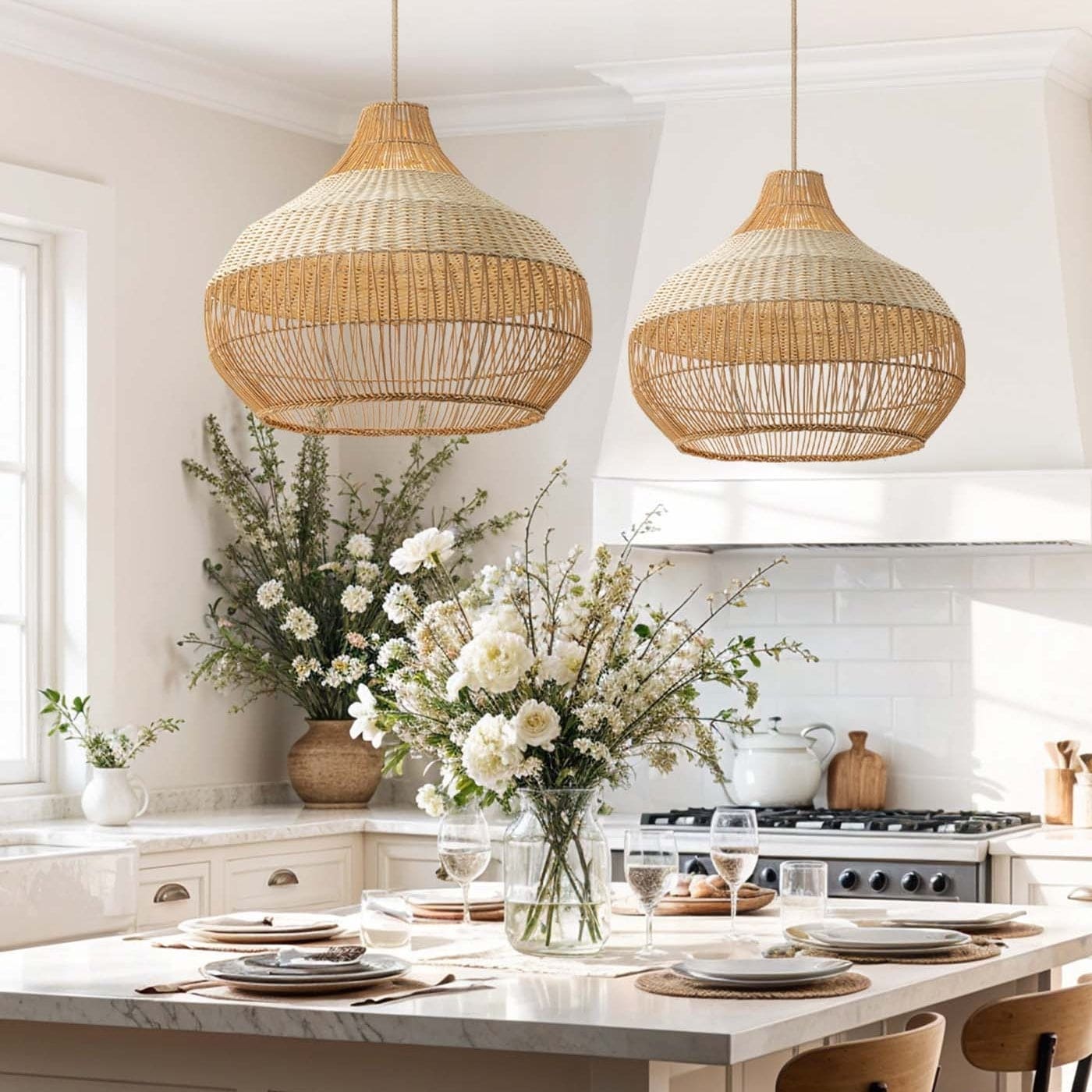 Beatrice Rattan Pendant Light - Natural Dome 1-Light Handwoven Hanging Light