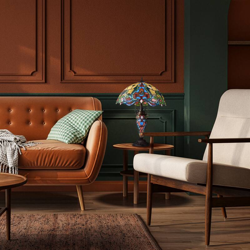 River of Goods Double Lit Stained Glass 24-Inch Table Lamp - 17" x 17" x 24"