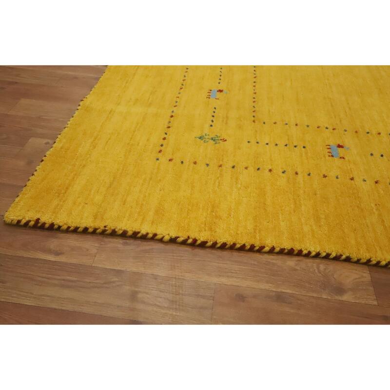Hand Knotted Oriental 100% Wool Carpet Tribal Animal Pictorial Yellow & Gold Gabbeh Area Rug - 9' 9'' X 8' 0''