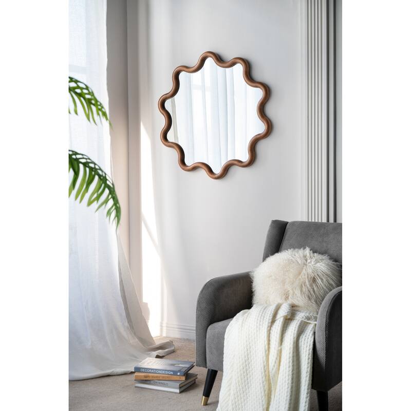 31" x 30" Wooden Accent Mirror with Unique Frame, Wall Mirror for Living Room Bedroom Entryway