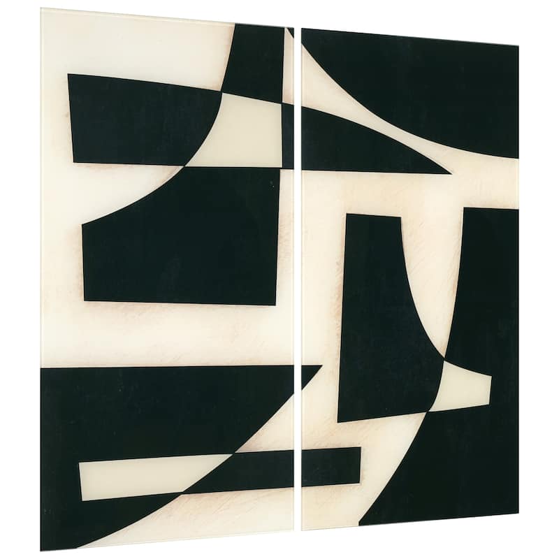 "Onyx Cutout" Oversized 72"x 36" Frameless Free-Floating Reverse Printed Tempered Art Glass Panels Set