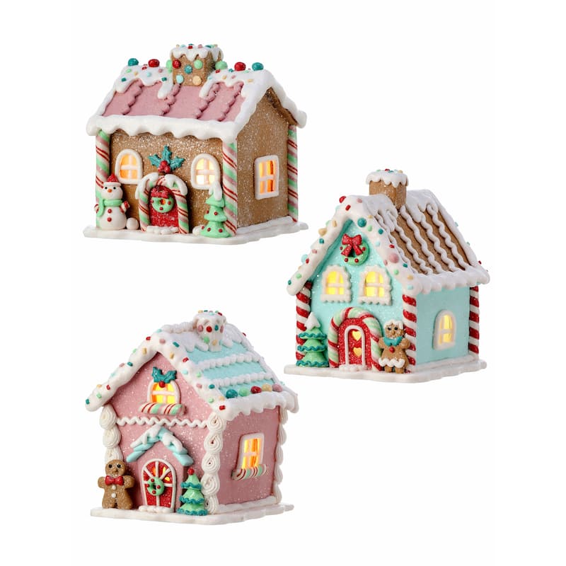 5" Pastel Gingerbread House Set of 3