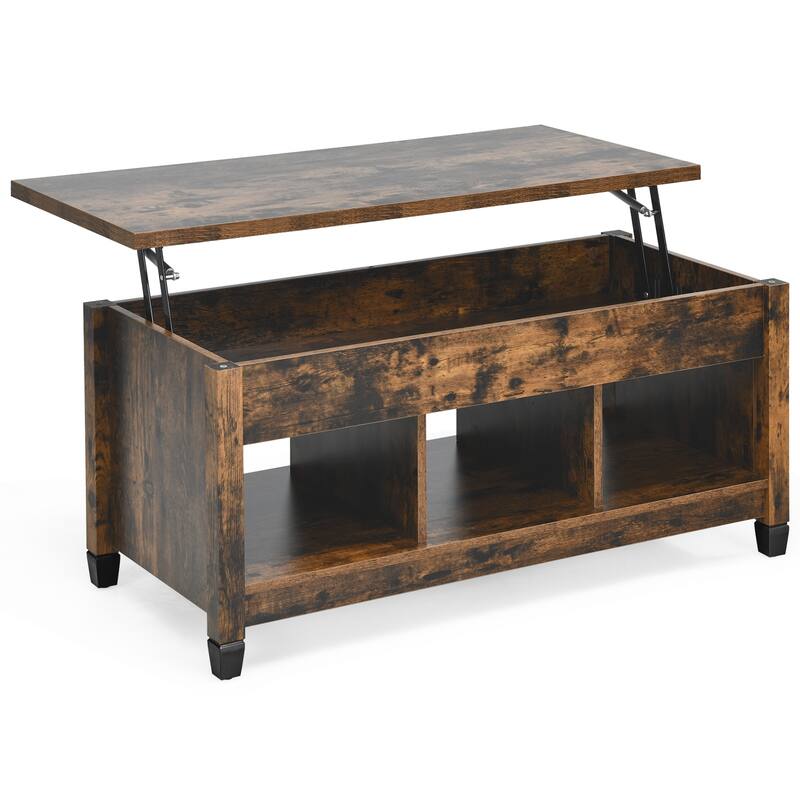 Modern Lift Top Coffee Table with Storage and Solid Wood Legs - 41" x 19.5" x (19" - 24.5")