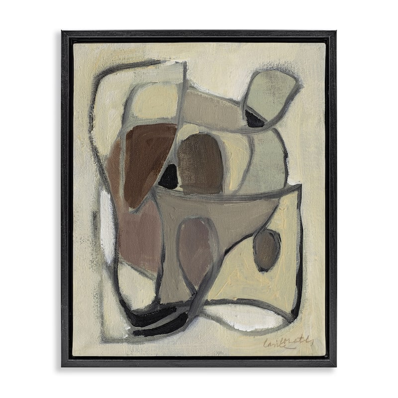 Stupell Rustic Curved Shapes Abstract Framed Floater Canvas Wall Art Design By Lanie Loreth - 17 x 21 - Black