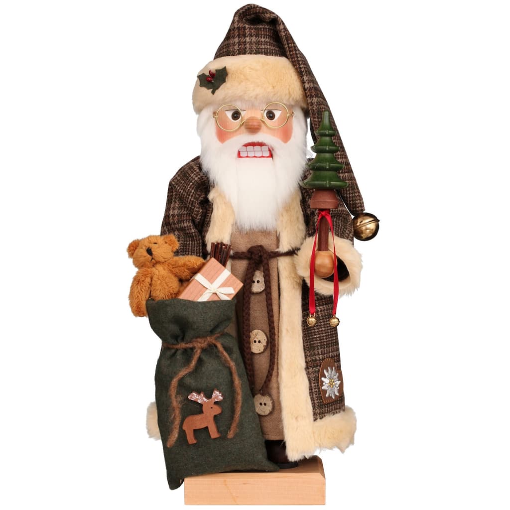19.25" Christian Ulbricht Santa Claus in Brown Checkered Coat Christmas Nutcracker
