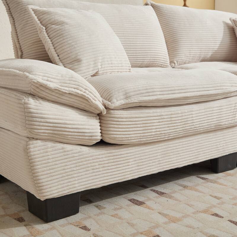 84-Inch Corduroy Sofa with Double Layer Cushion and 2 Extra Pillows for Living Room or Guest Room