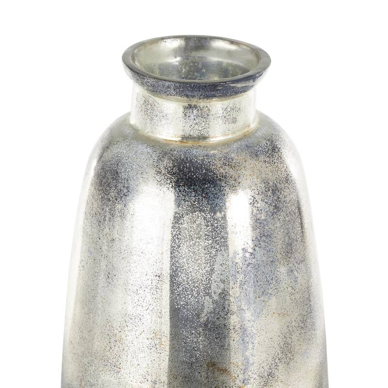 Black Glass Tall Brushed Two-Toned Floor Decorative Vase with Textured Silver Top