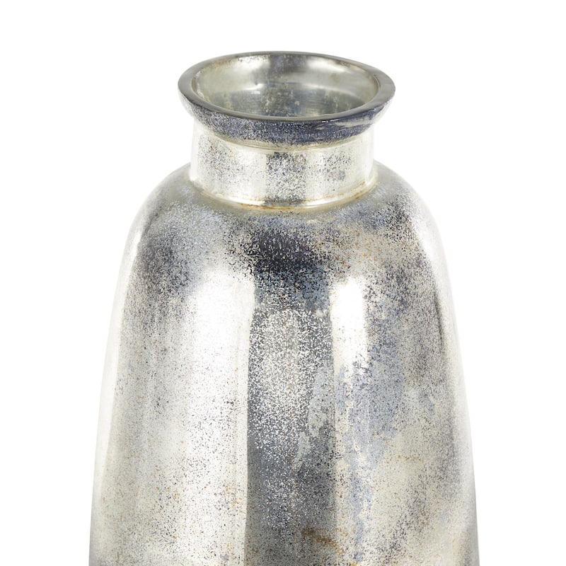 Glass Tall Brushed Two-Toned Floor Decorative Vase with Textured Silver Top - Black - Roche River Decor